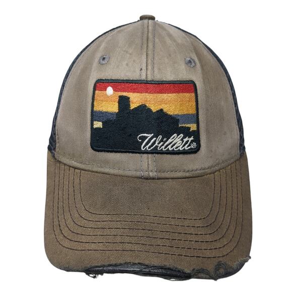 Willett Snapback Trucker Hat Brown OS Adjustable Embroidered Distressed Blue84 - Picture 1 of 9